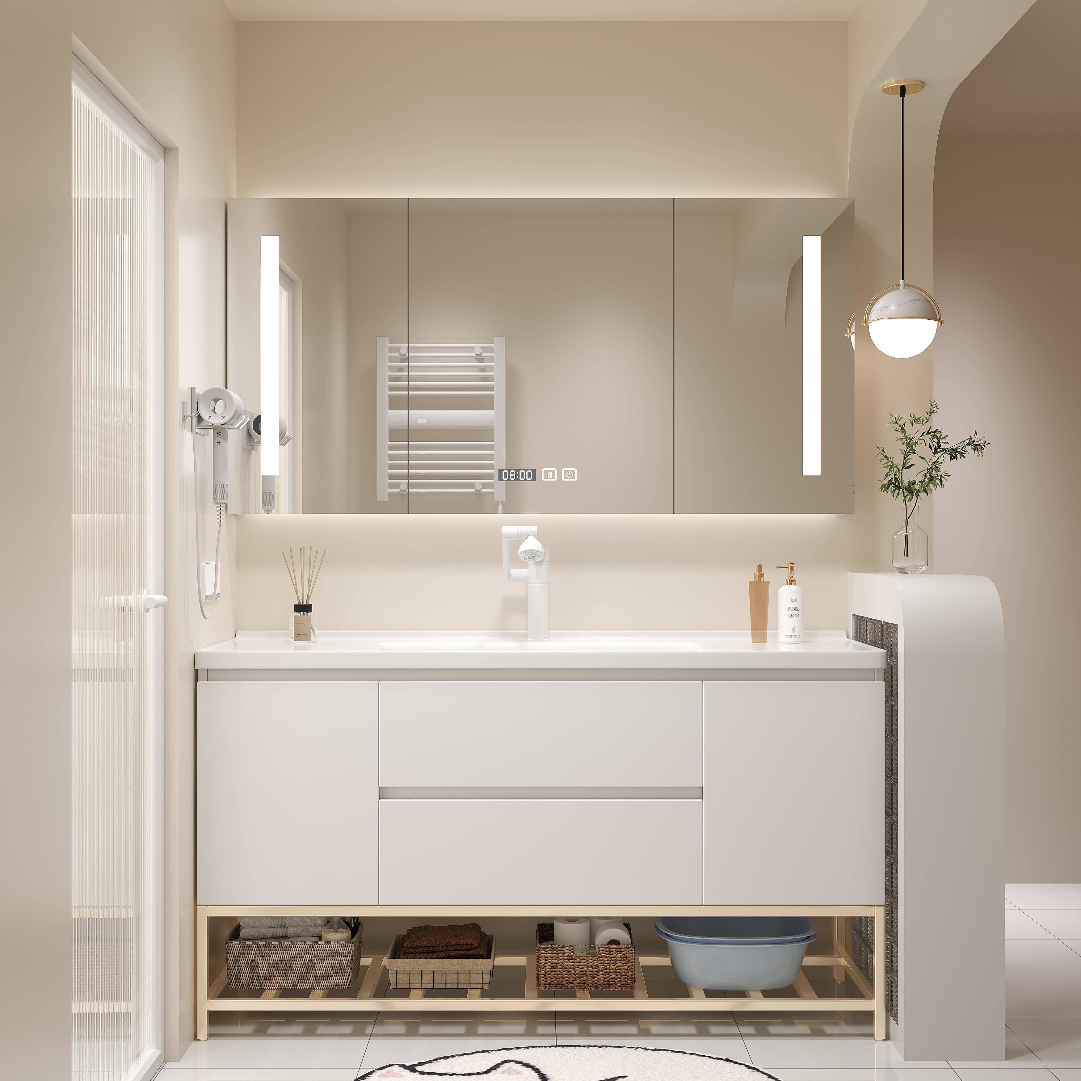 智能陶瓷一体洗手洗脸盆浴室柜组合40CM宽超窄小户型卫生间洗漱台