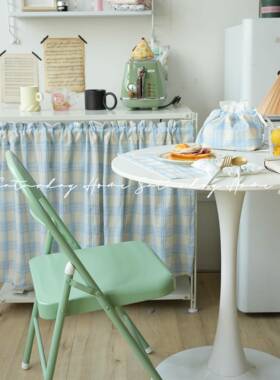 SaturdayHome奶蓝格子窗帘卧室ins风韩系隔断帘清新门帘