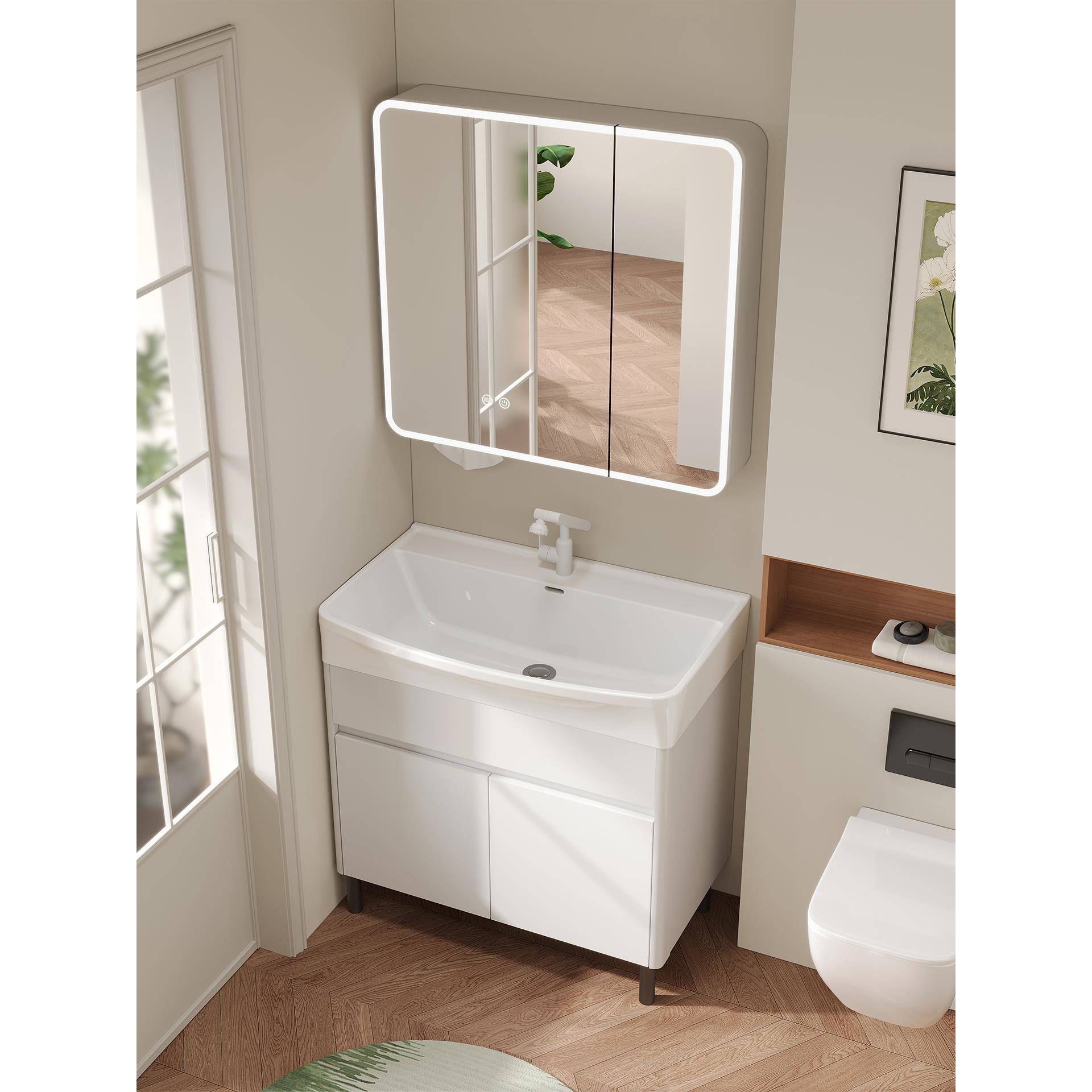 加厚蜂窝铝小户型落地式浴室柜组合加深陶瓷一体洗手洗脸盆卫生间