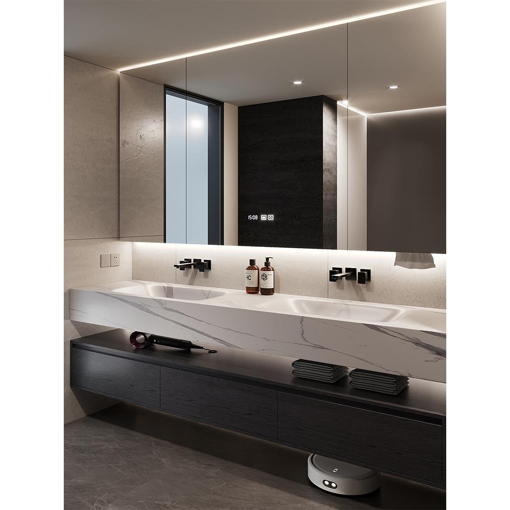 酒店风智能通顶浴室柜组合卫生间岩板热弯一体盆洗脸盆洗手洗漱台