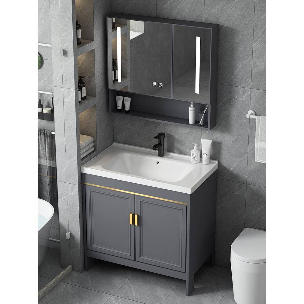 太空铝落地式浴室柜洗手盆柜组合洗脸盆现代简约一体卫生间洗脸盆