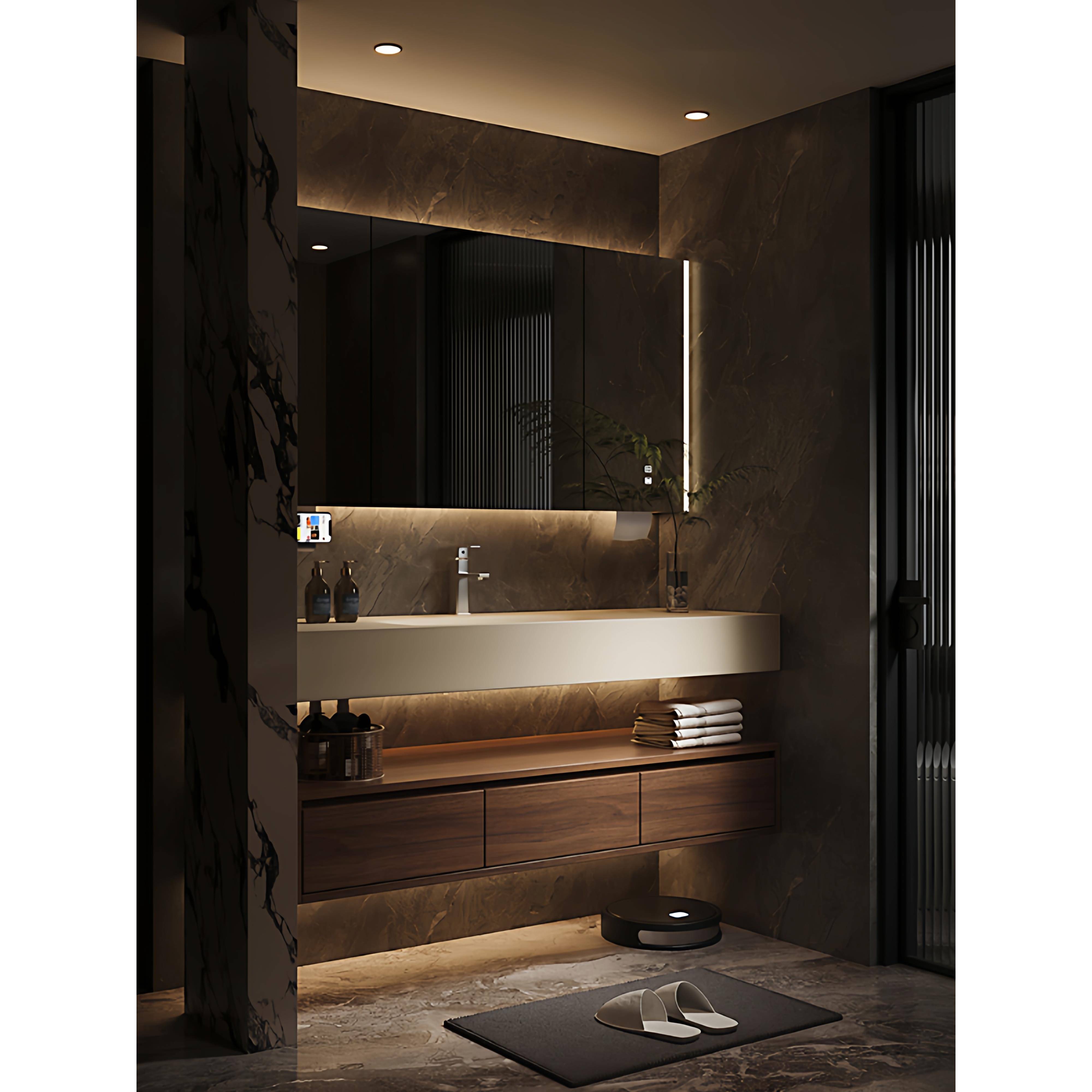 安苒卫浴岩板热弯一体盆洗漱台组合卫生间洗手盆洗脸盆浴室柜卫浴