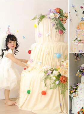 蝴蝶结奶油蛋糕店铺布置网红装饰背景打卡点派对生日拍照道具影楼
