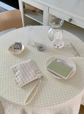 henceforth纯棉纱布波点桌布茶几盖布床头柜防尘布拍照背景布ins