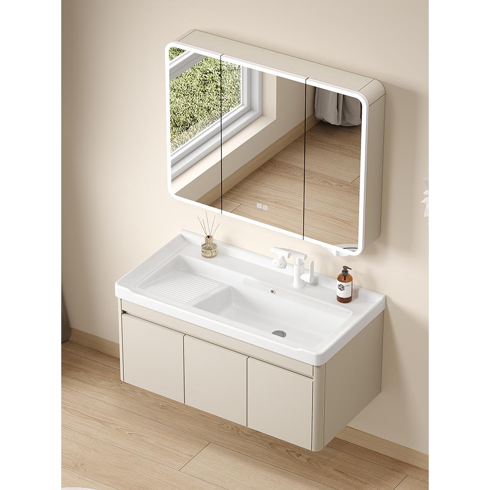 蜂窝太空铝洗衣盆浴室柜组合加深陶瓷一体盆阳台带搓板洗手洗脸池