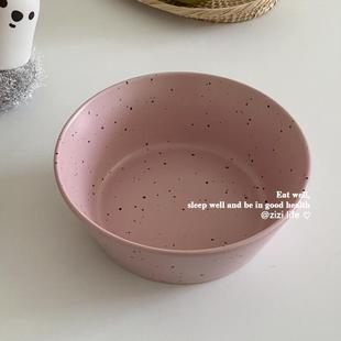 哑光粉色泼墨墨点陶瓷碗家用米饭碗沙拉碗甜品早餐 ins韩式