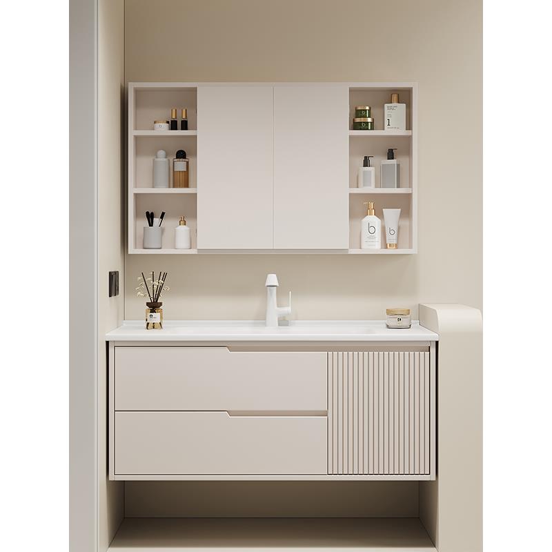 橡木73/84/95厘米/102cm定做陶瓷一体盆智能隐藏风水镜浴室柜组合