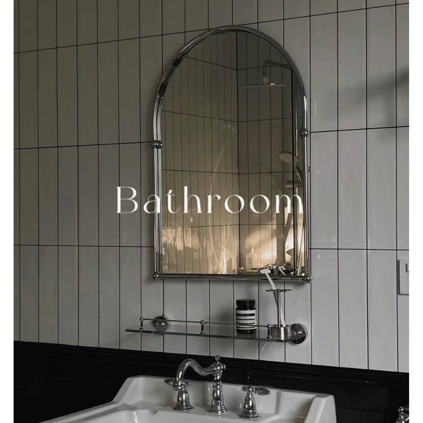 法式覆古拱门形浴室镜子简约壁挂北欧卫生间挂墙不锈钢梳妆镜带灯