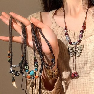 波西米亚异域民族风蝴蝶项链女新中式复古长款吊坠挂脖配饰配裙子