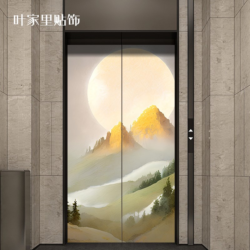 新款向日葵手绘油画风景电梯贴饰门贴防水PC防撞整张墙贴画