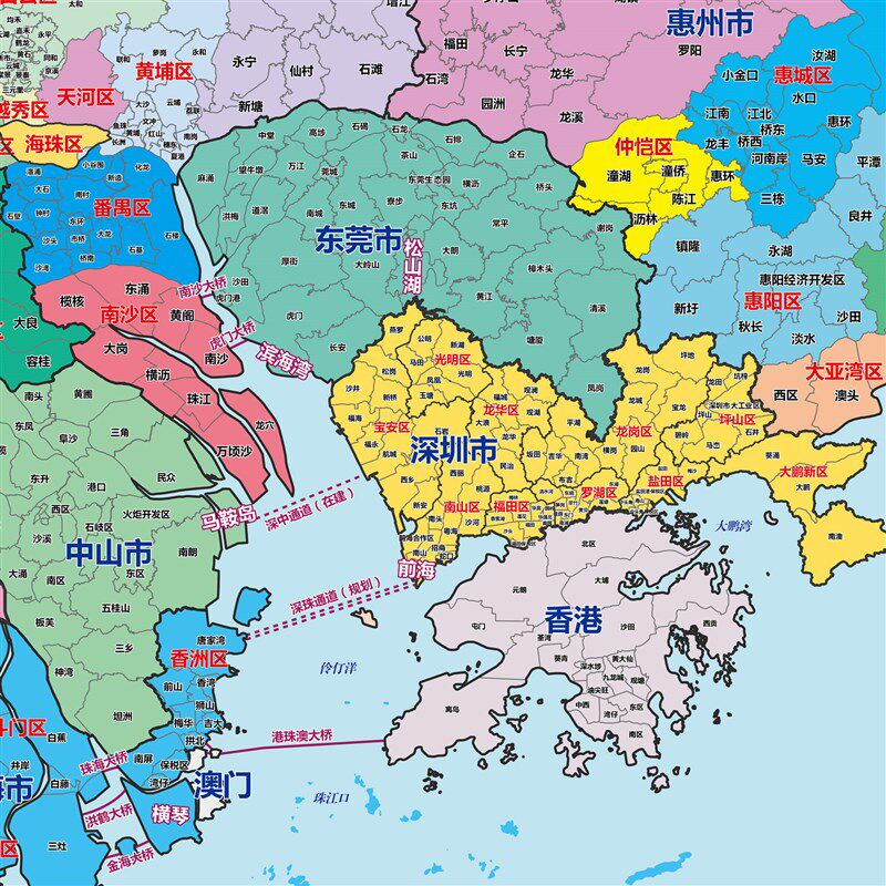地图粤港澳大湾区房产制作图挂杆磁性电子现代装饰画大湾区