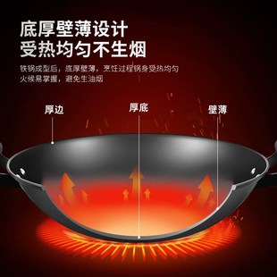 陆川铁锅家用耳铁锅已锅大号圆底炒锅无涂层铸铁生铁锅