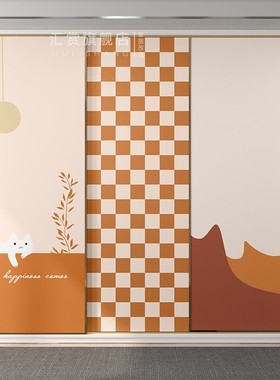 橙色猫咪推拉门贴纸大门墙纸玻璃门家具翻新改造壁纸