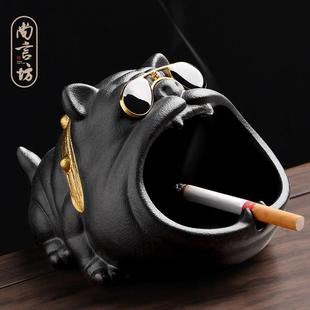 潮流陶瓷大烟缸防风防飞灰 家用客厅卡通墨镜大嘴狗烟灰缸创意个性
