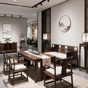 新中式北美黑胡桃木罗汉床实木茶桌组合功夫茶台茶室办公室泡茶桌