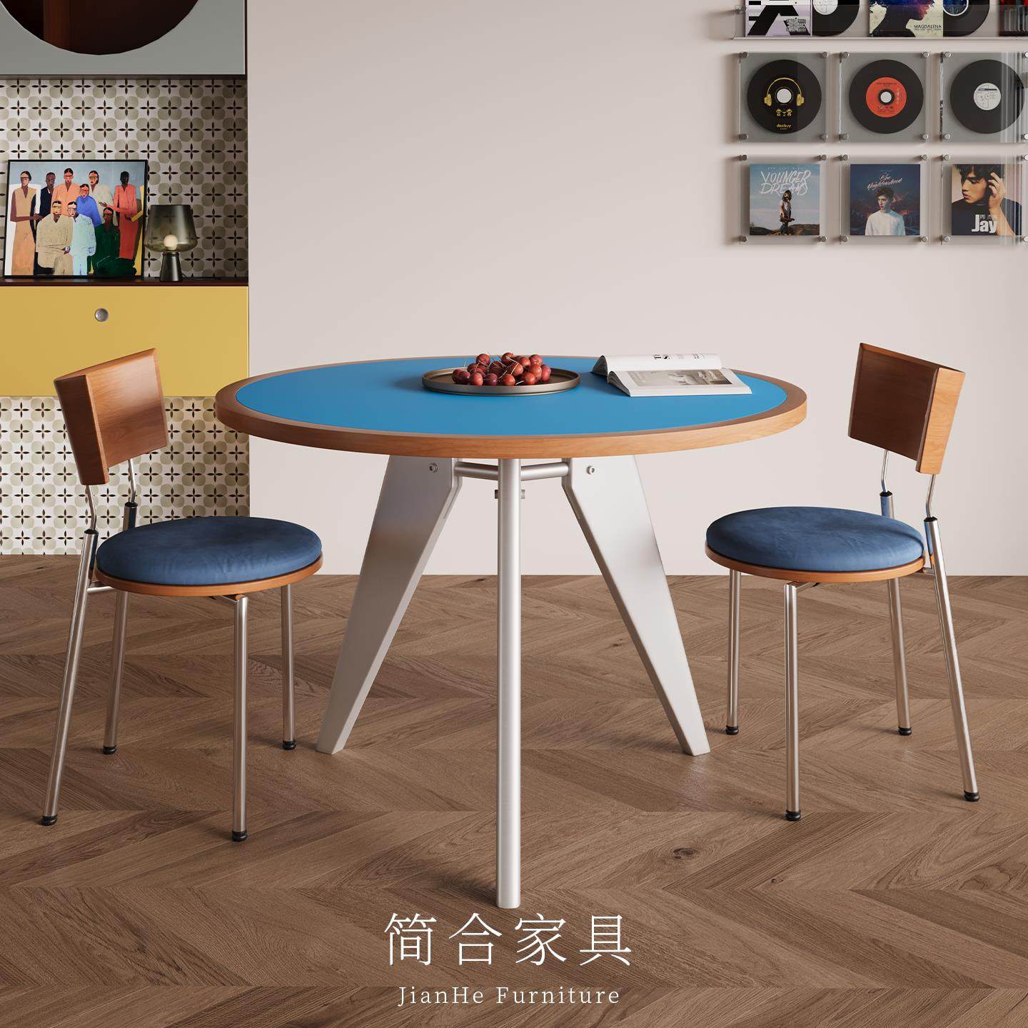 北欧包豪斯不锈钢实木小户型覆古圆形饭桌法式中古风圆桌椅组合,住宅家具,玻璃餐桌,淘宝优惠券,粉丝福利购,淘宝优惠卷