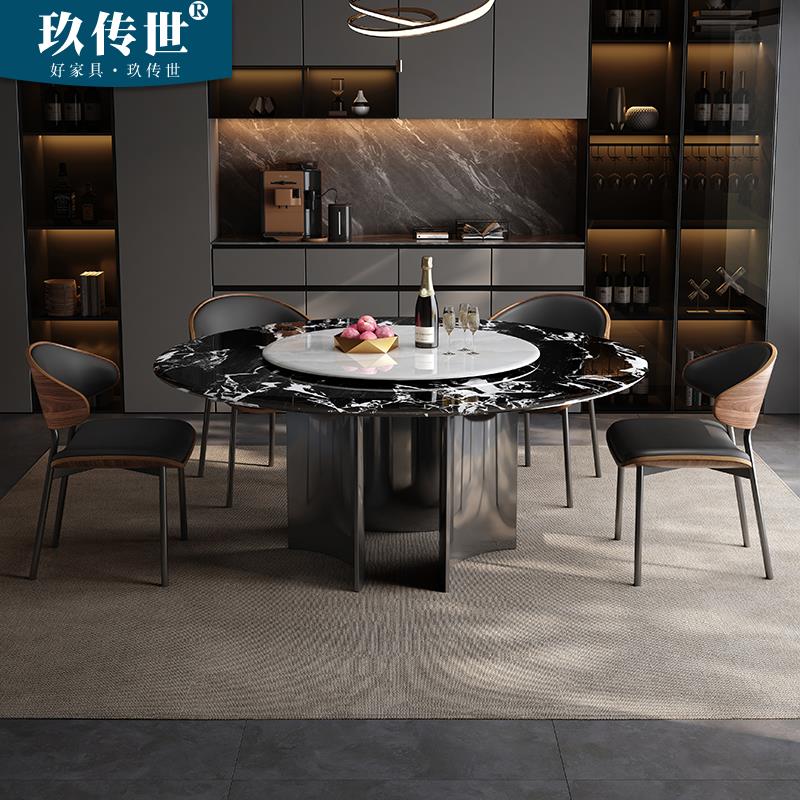 大理石餐桌椅高端超晶石圆桌组合现代简约小户型吃饭圆形桌子家用