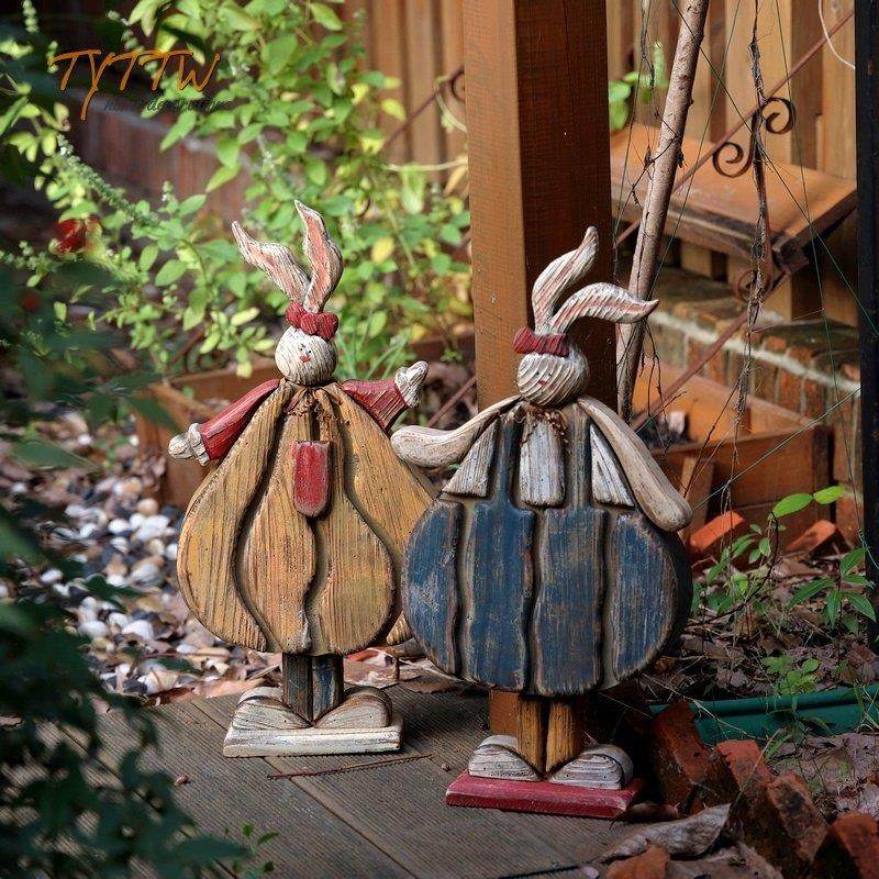 花园装饰庭院 木质兔子情侣摆件落地乡村风格装饰,家居饰品,落地摆件,淘宝优惠券,粉丝福利购,淘宝优惠卷