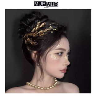 巴洛克希腊女神异域复古金羽毛发箍金叶子新娘婚礼皇冠发饰头饰