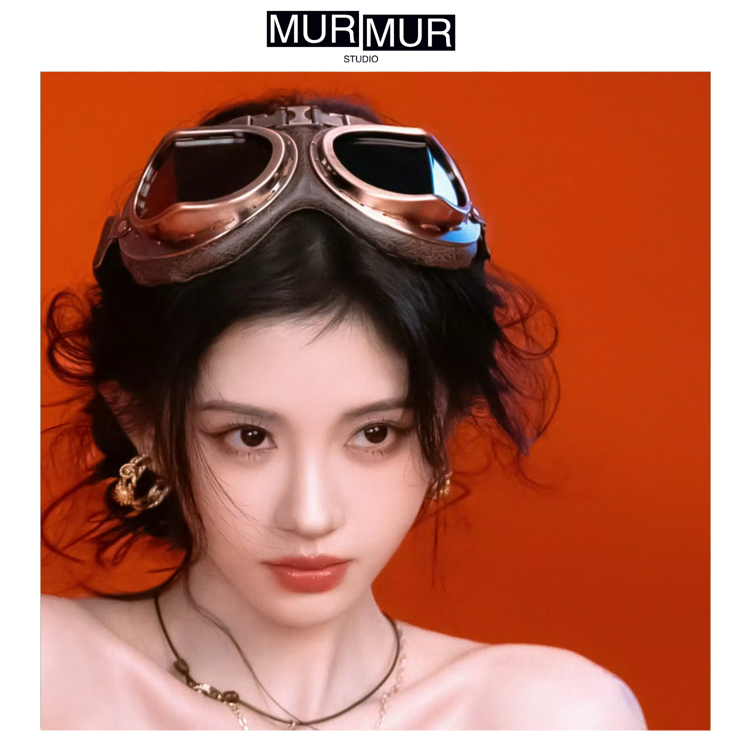 MurMur 鞠婧祎同款飞行员造型眼镜哈雷眼镜复古朋克护目镜机车镜