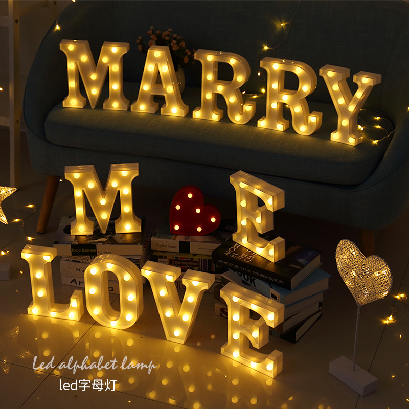 led字母灯生日布置创意用品车后备箱26个英文浪漫marry me求婚灯