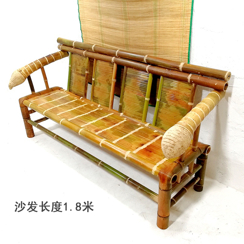 长沙发椅子三人座竹制靠背椅绿色生态中式竹子怀旧手工休闲竹椅子