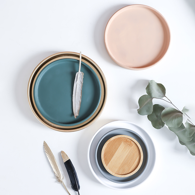 陶瓷花盆底座底盘托盘圆形金色小号室内植物盆栽垫底花盘接水盘