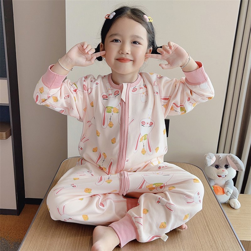 儿童睡袋春秋款双层纯棉宝宝连体睡衣女童秋冬婴儿分腿防踢被男童