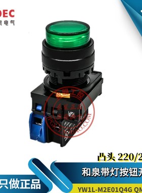 原装和泉IDEC绿色带灯复位按钮YW1L-M2E10QM3G 220V Q4G 24V 凸头