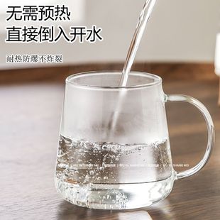 喝水玻璃杯子耐防爆家用带盖把手茶杯平底加早餐杯牛奶咖啡杯