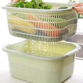 厨房多功能沥水篮客厅双层塑料洗菜盆家用长方形洗菜篮筐子水果盘