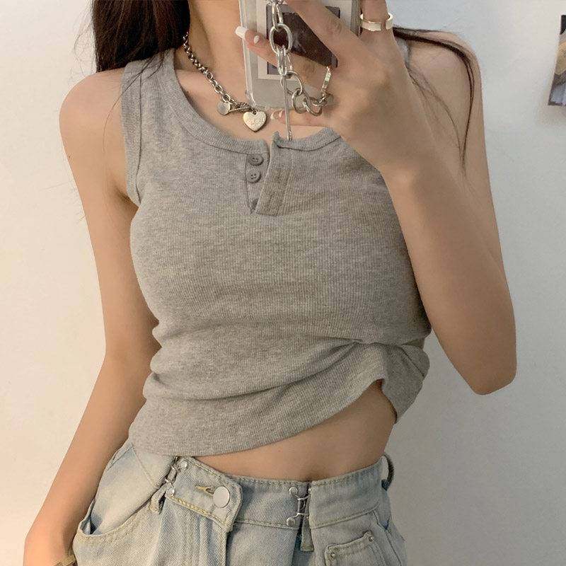 纽扣背心女外穿夏季新款修身辣妹小吊带西装内搭无袖t恤上衣短款,女装/女士精品,背心吊带,淘宝优惠券,粉丝福利购,淘宝优惠卷