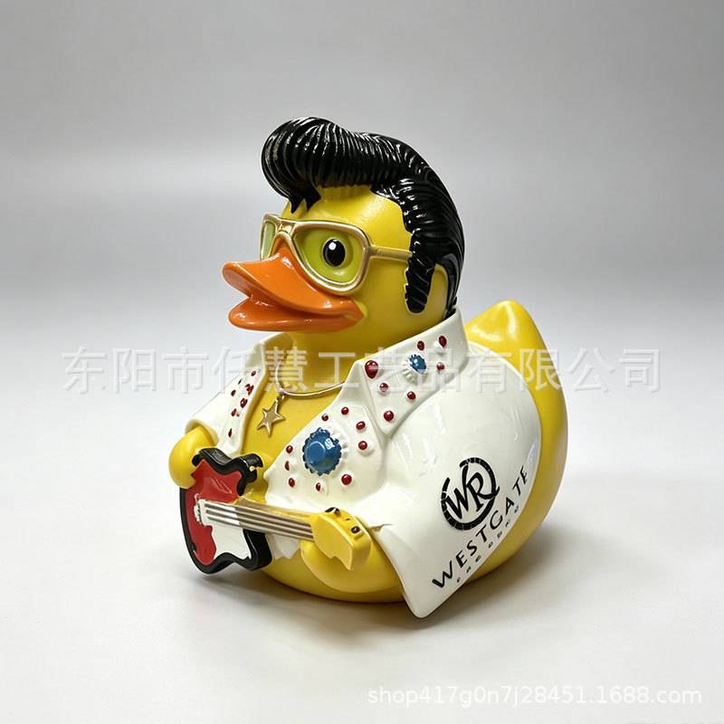 跨境新品创捷猫王鸭子雕像白色连身衣设计，带有莱茵石装饰收藏品