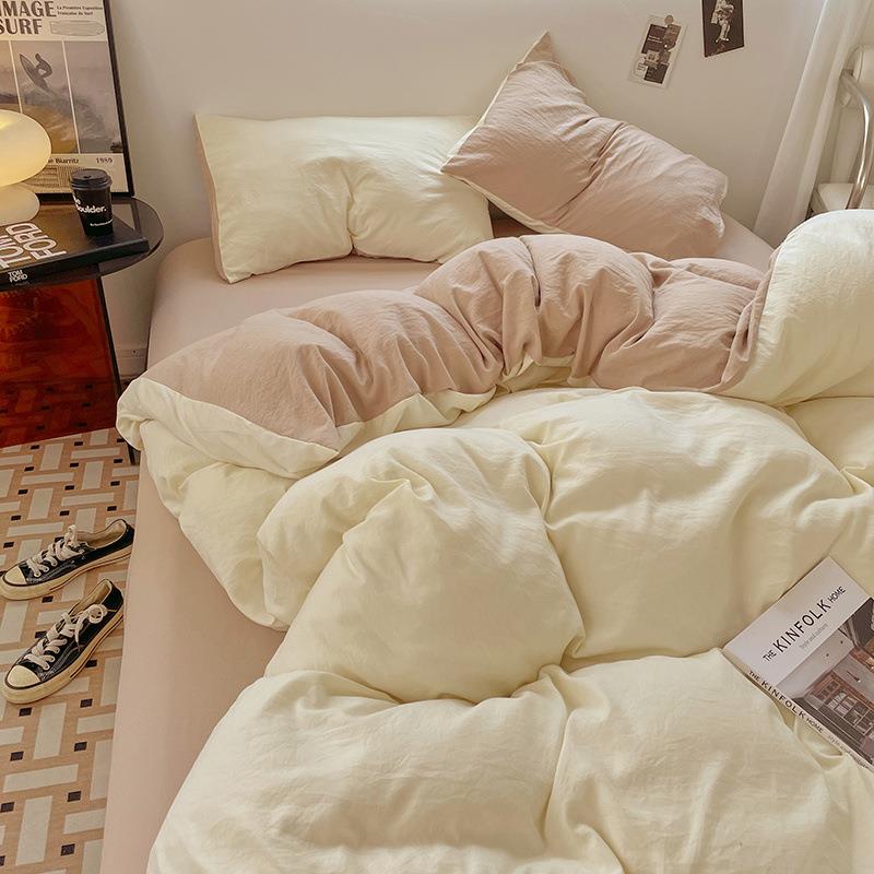 a类母婴级加厚水洗磨毛床单四件套纯色被罩套学生宿舍三件套床笠4