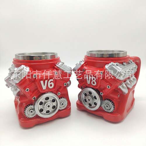 跨境新品 Engine Stainless Steel D MugV8 V6发动引擎机树脂杯子