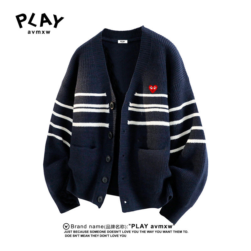 PLAY AVMXW 官方开衫毛衣秋冬季新款情侣款休闲时尚条纹V领针织衫
