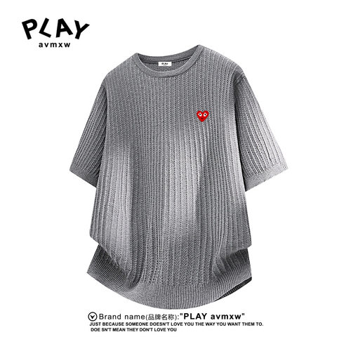 PLAYAVMXW夏季刺绣针织短袖男T恤