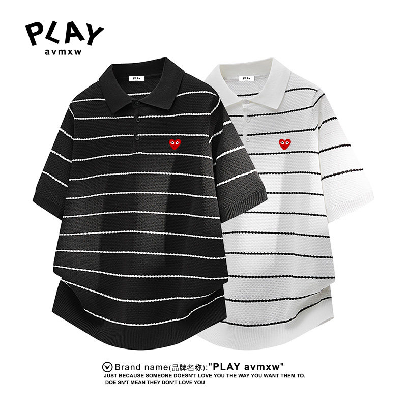 PLAYAVMXW老钱风条纹针织POLO衫