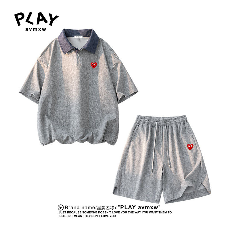 PLAY AVMXW官方翻领POLO衫套装男夏季短袖青少年潮牌休闲运动套装
