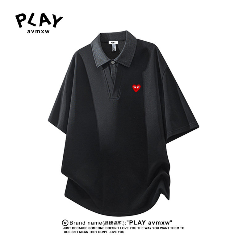 PLAYAVMXW官方美式休闲立体裁剪假两件短袖夏季男女情侣款翻领T恤