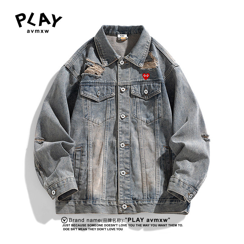 PLAYAVMXW潮牌做旧水洗补丁夹克