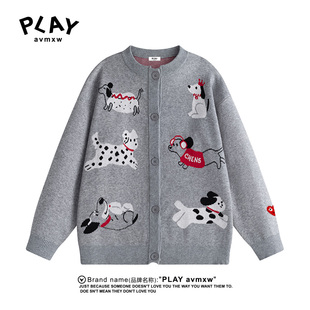 针织衫 官方开衫 秋冬季 新款 休闲卡通刺绣毛衣 PLAY 情侣同款 AVMXW