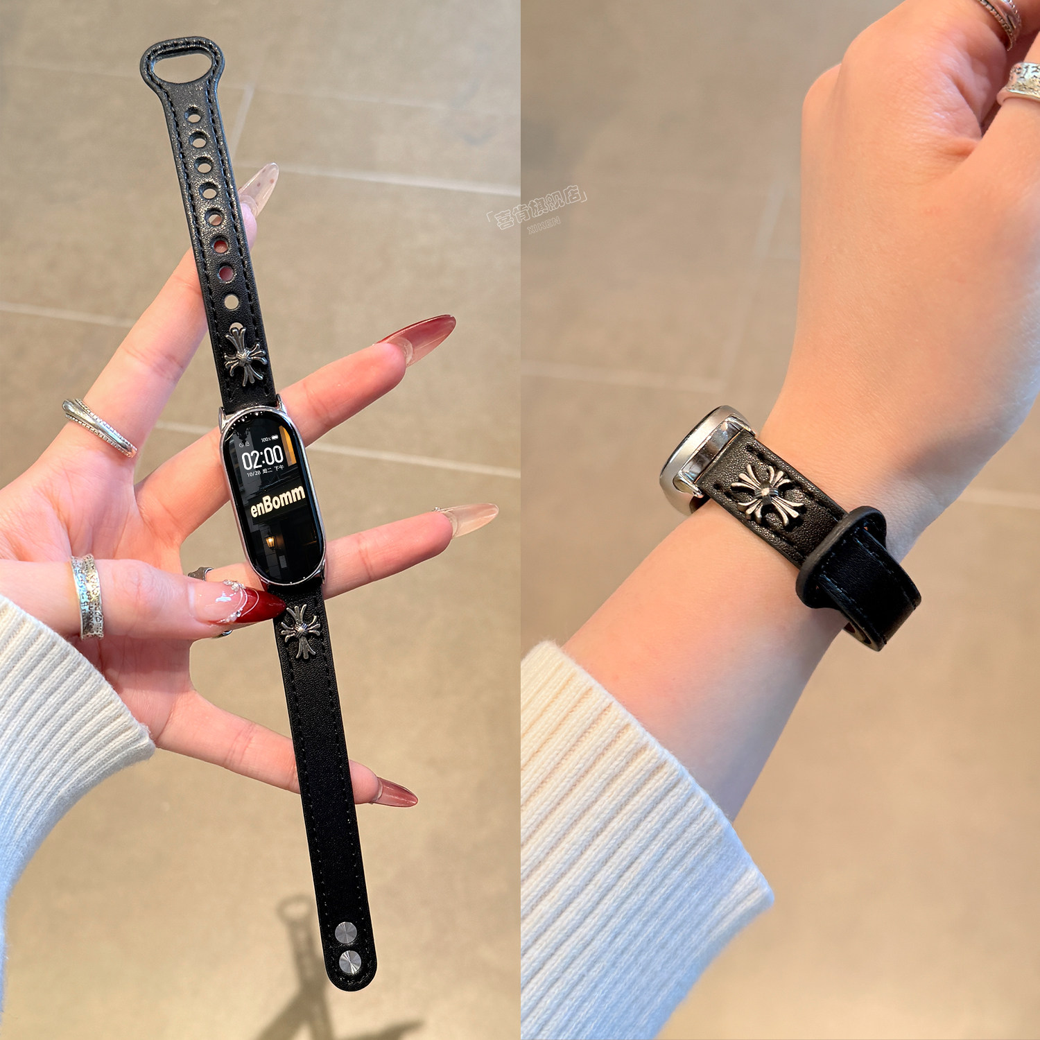 【克罗心双钉扣】适用小米手环10表带手环9克罗心女款腕带米8双钉扣皮质秋冬腕表带新款智能运动xiaomi十代