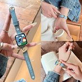 适用苹果手表表带iWatchS11牛仔布猫咪扣AppleWatch表带S10新款 牛仔纽扣猫 Ultra3高级感SES9秋冬S8女款