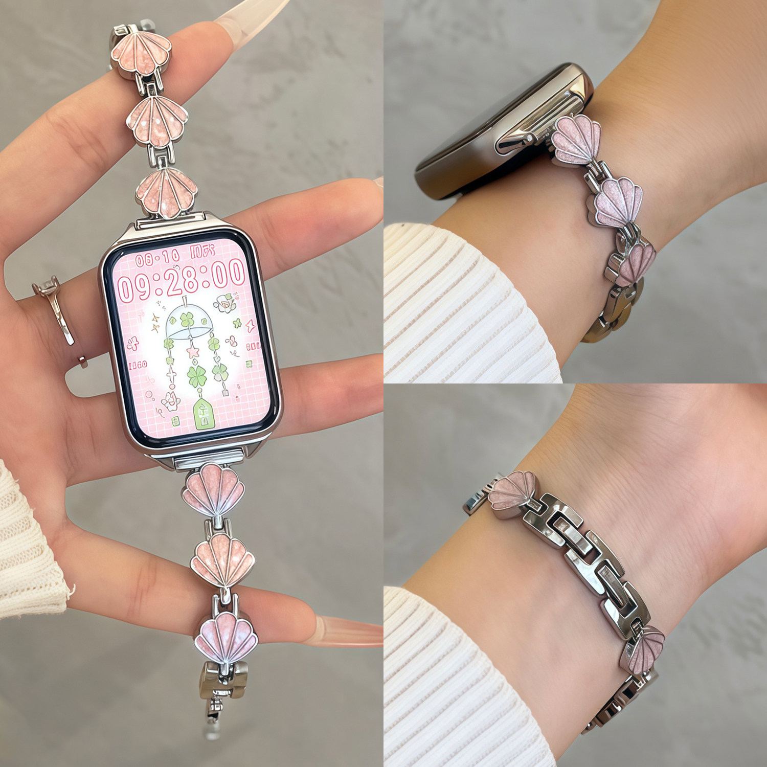 【扇形贝壳】适用小米手环9PRO表带8pro手表金属贝壳链式腕带女创意高级感NFC智能红米WATCH6小众5/4春夏替换