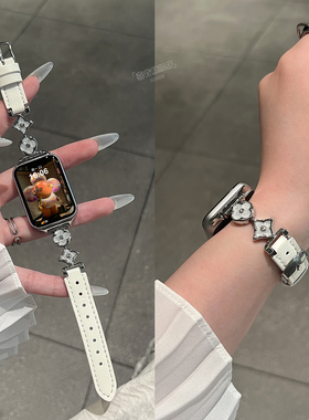 【四叶花】适用小米手环9Pro表带8Pro手腕带红米Watch6高级感Redmiwatch5秋冬女款红米4鎏金四叶草拼真皮质