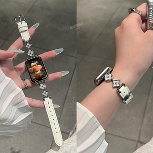 【四叶花】适用小米手环9Pro表带8Pro手腕带红米Watch6高级感Redmiwatch5秋冬女款红米4鎏金四叶草拼真皮质