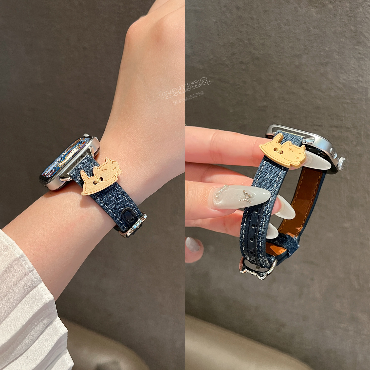 【牛仔纽扣猫】适用华为FIT4表带FIT3手表智能WatchFIT4可爱猫咪牛仔材质FIT4pro秋冬女款FIT2高级感小众创意