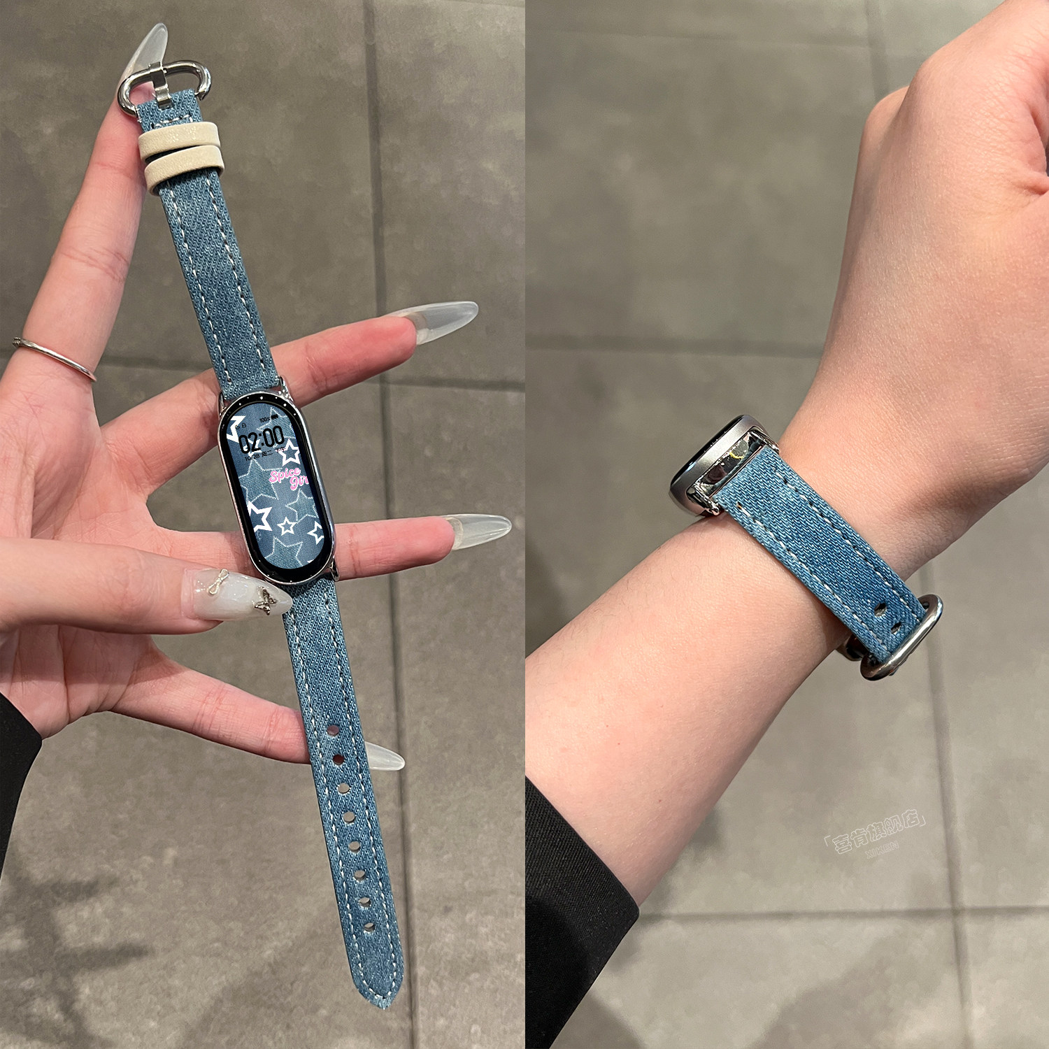 【扎染牛仔】适用小米手环10表带9腕带8手表带7马蹄扣6腕带5创意牛仔布料4细款女3智能2小众九代秋冬女款简约