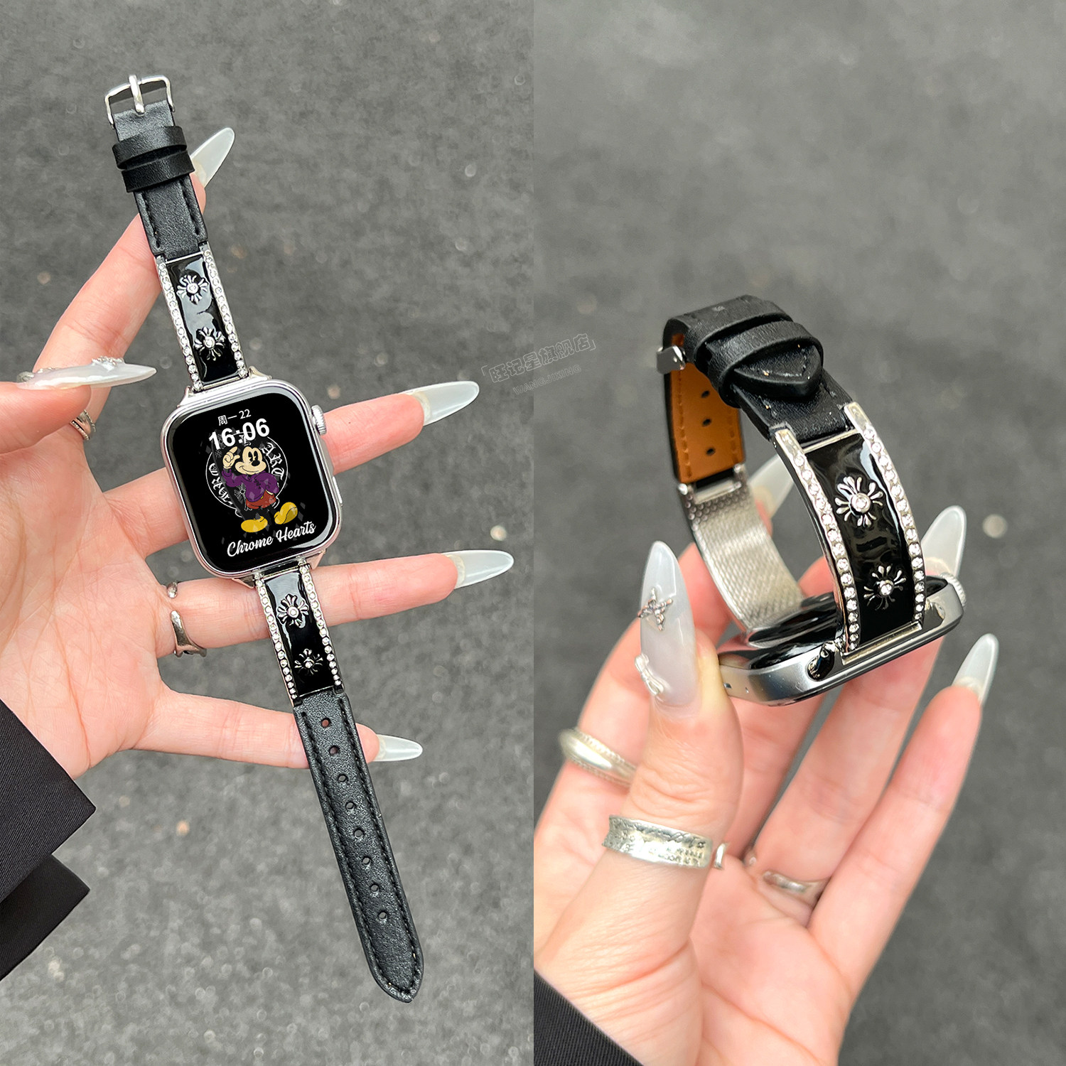 适用华为FIT4表带FIT3手表智能WatchFIT4克罗心镶钻手镯拼真皮质FIT4pro女款FIT2高级感小众/秋冬女替换腕带